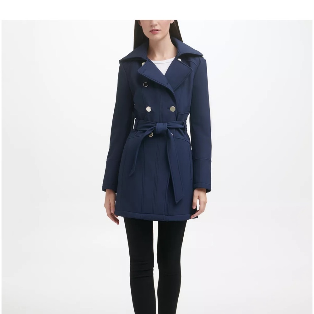 Guess navy blue trench coat with hood